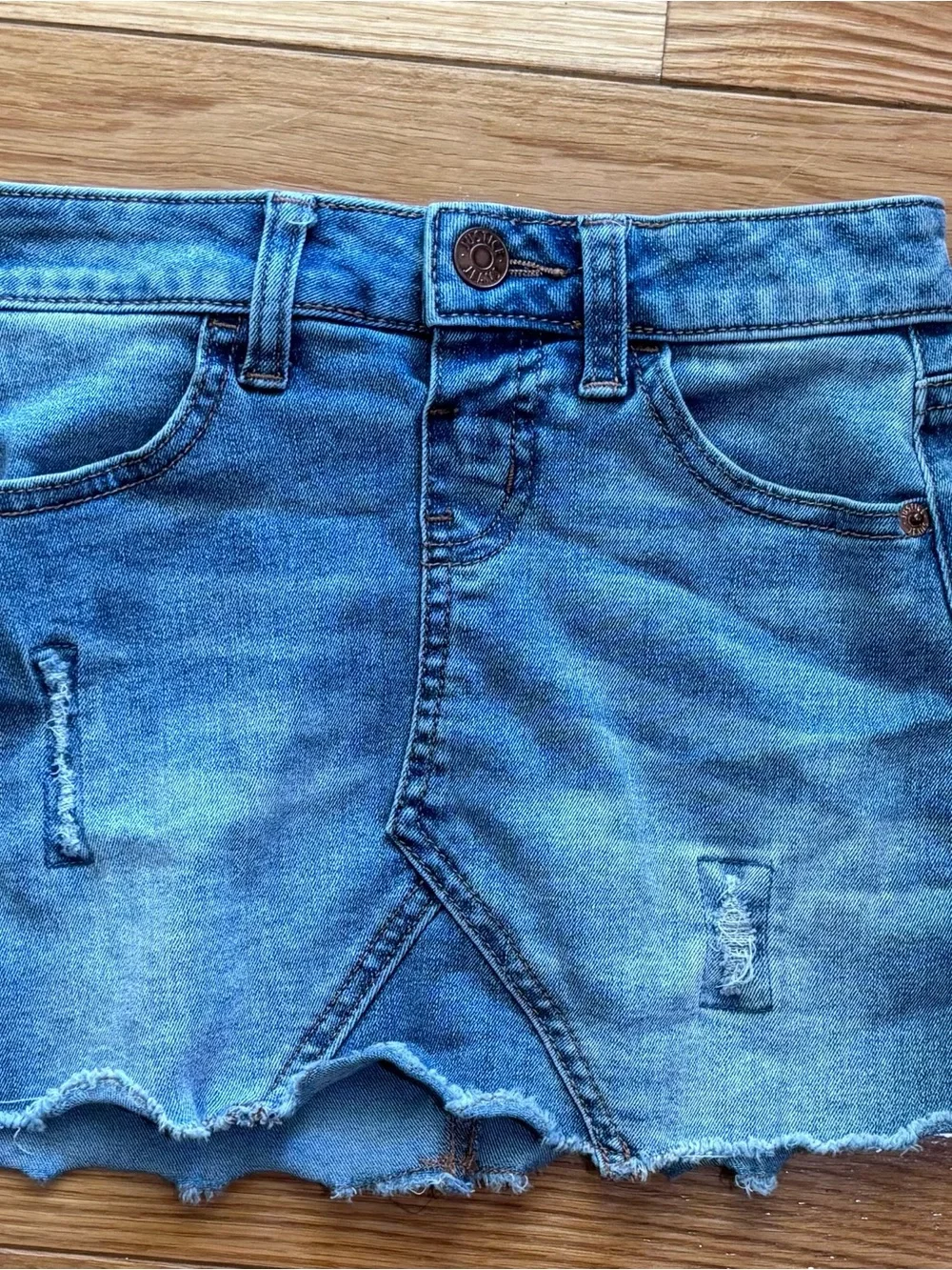 Justice Girls Blue Denim Mini Skort Size 7 Distressed Built-in Shorts